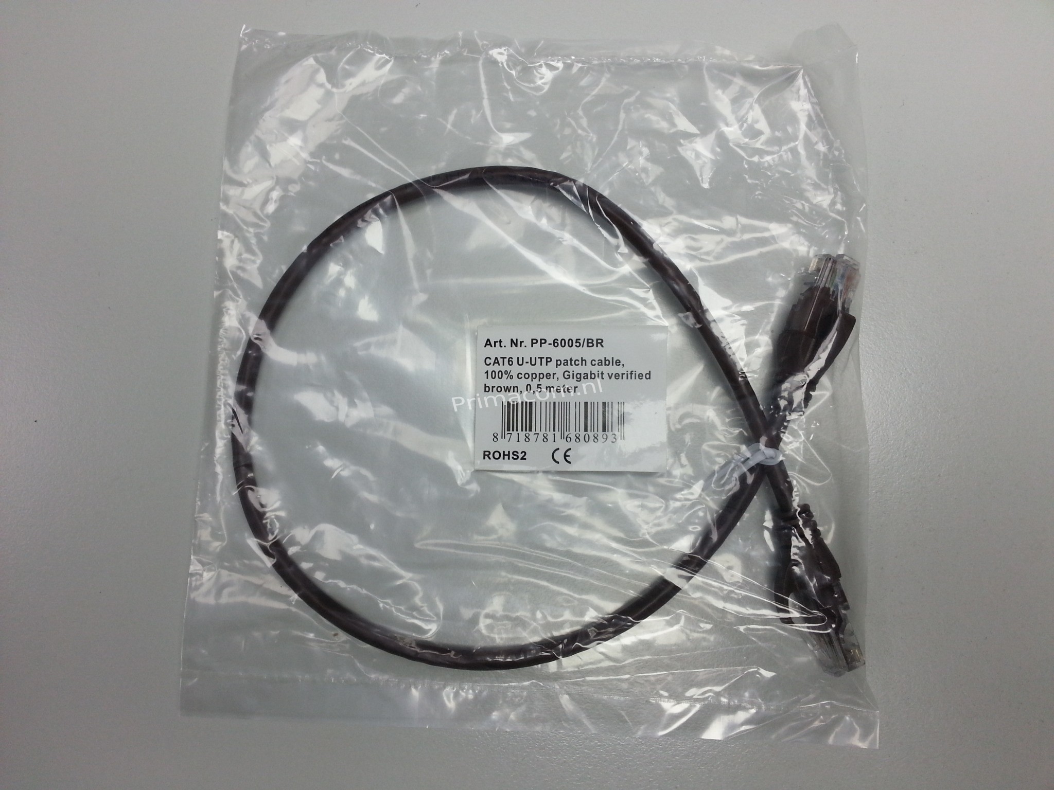 PP-6005/BR CAT6 UTP 0,5 M Brown Patch Cable PVC, AWG 26/7