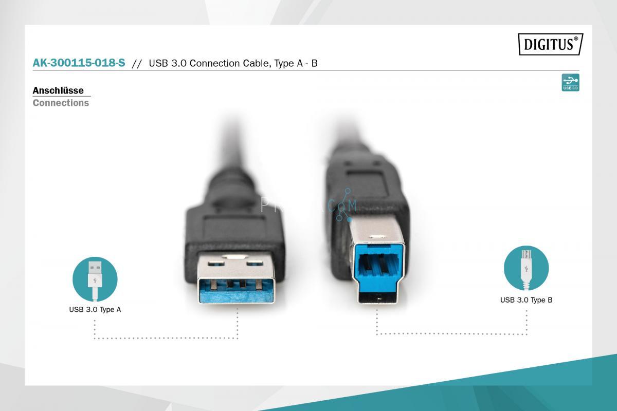 USB 3.0 connection cable, type A - B M/M, 1.8m, USB 3.0 conform, bl