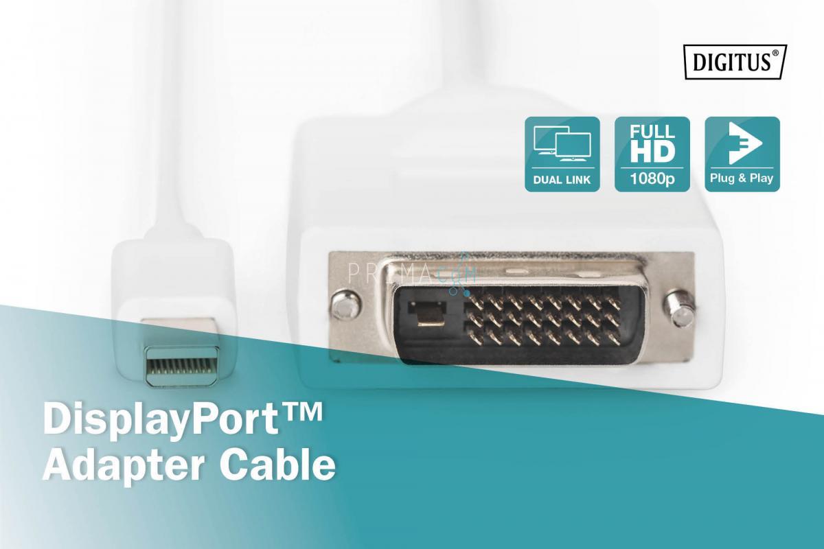 AK-340305-030-W DisplayPort adapter cable, mini DP- DVI (24 M/M, 3.0m, DP 1.1a compatible, UL, CE, 