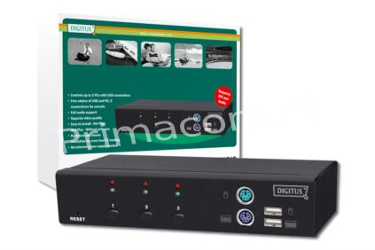DC-11801-1 KVM Switch DVI 1User (PS/2or USB), 3PCs(USB)