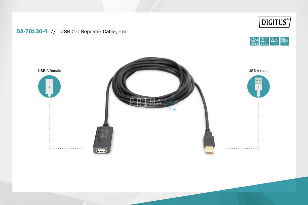 USB 2.0 Repeater cable USB A male / A female, length 5 m