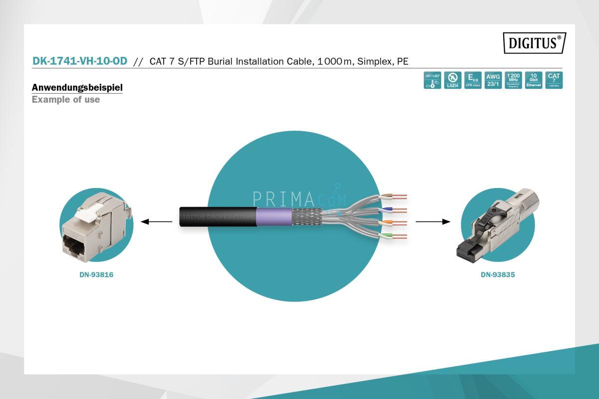  DK-1741-VH-10-OD CAT 7 S-FTP outdoor installation cable, 1200 MHz PE, inner Eca (LSZH), AWG 23/1,1000m, sx, bl&pu