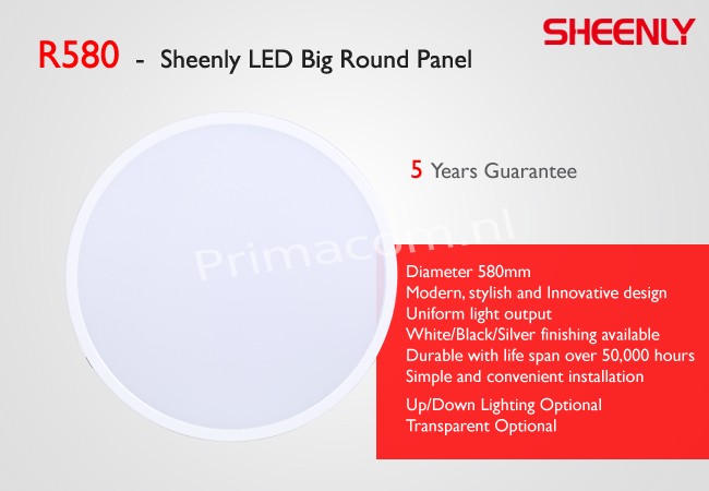 Sheenly LED Big Round Panel R-580, 60W, 5000LM, 4000K NW, D580*15mm, 120° beam, white