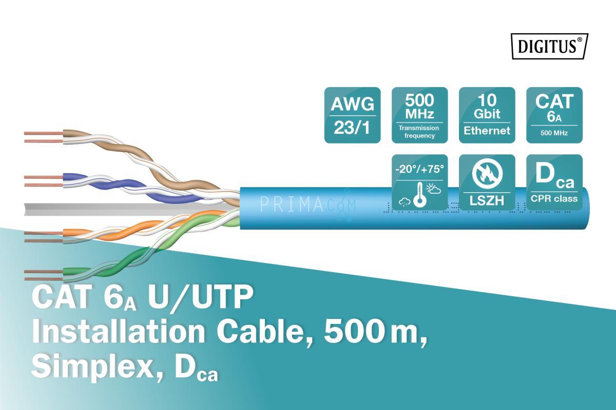  DK-1614-A-VH-5 DIGITUS Cat.6A U/UTP installation cable, 500 m, simplex, Dca
