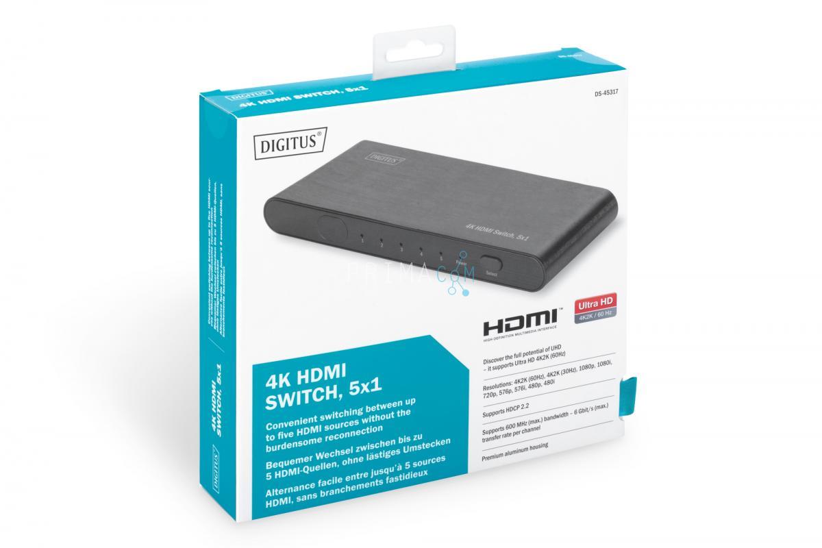 DS-45317 4K Highspeed HDMI 2.0 Switch, 5x1 UHD 4K*2K@60Hz, Full 3D, aluminum housing, black