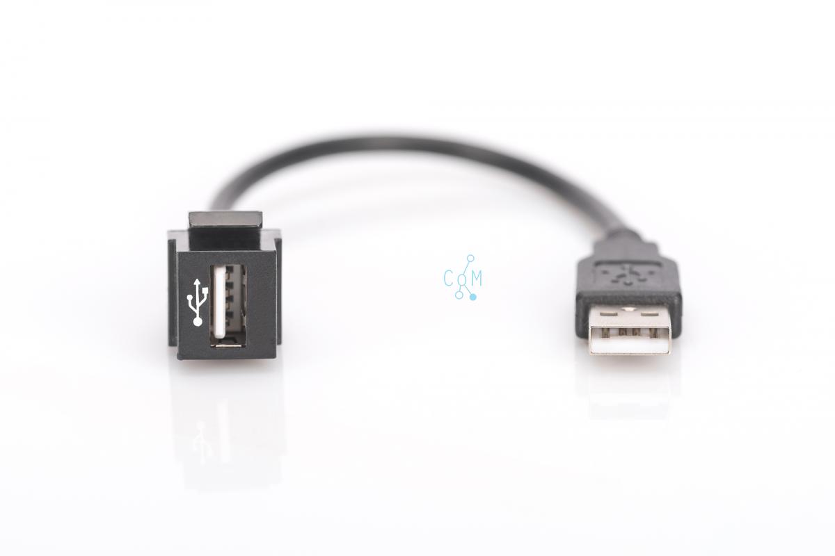 DN-93402 USB 2.0 Keystone Jack for DN-93832, 16 cm cable, black (RAL 9005)
