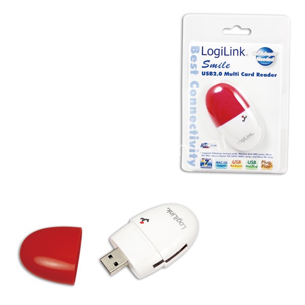 CR0032 Cardreader USB 2.0, Smile, Red, LogiLink®