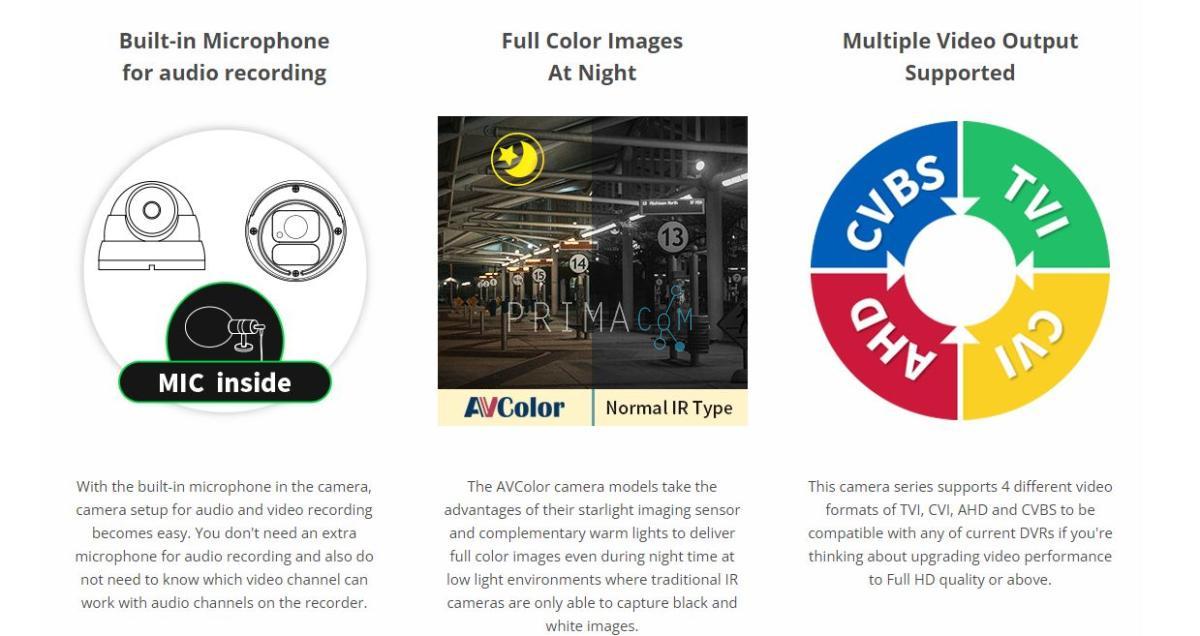 AVTech 8MP H.265 AI-based  Full Color Bullet IP Camera - NDAA - AVColor 