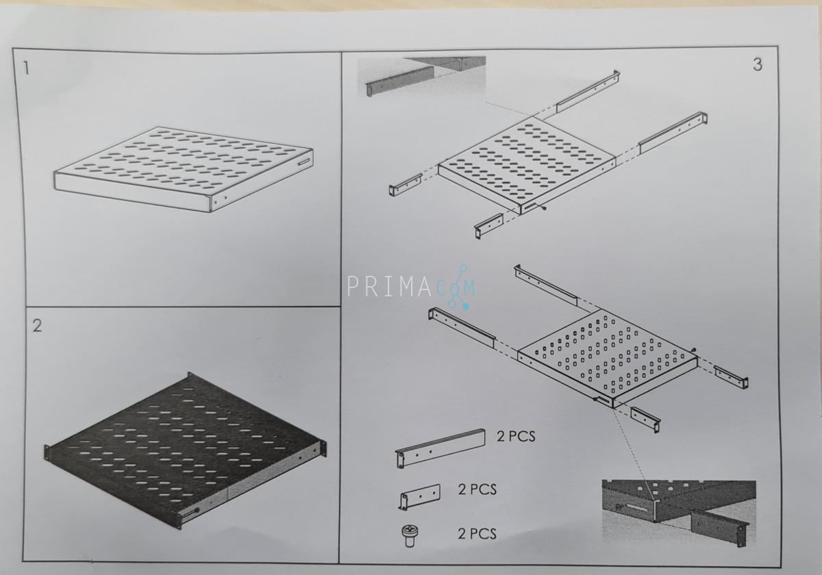 Vaste tray, tot 50 kg, 1U 80 cm diep voor patchkast. Black RAL9005 (364993)  DN-97647