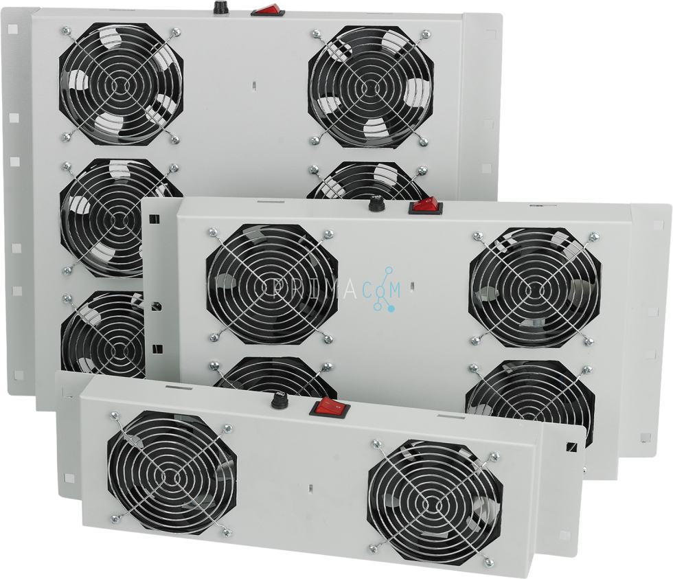 6 Fan analog thermostat controlled fan module, RAL7035 lightgrey