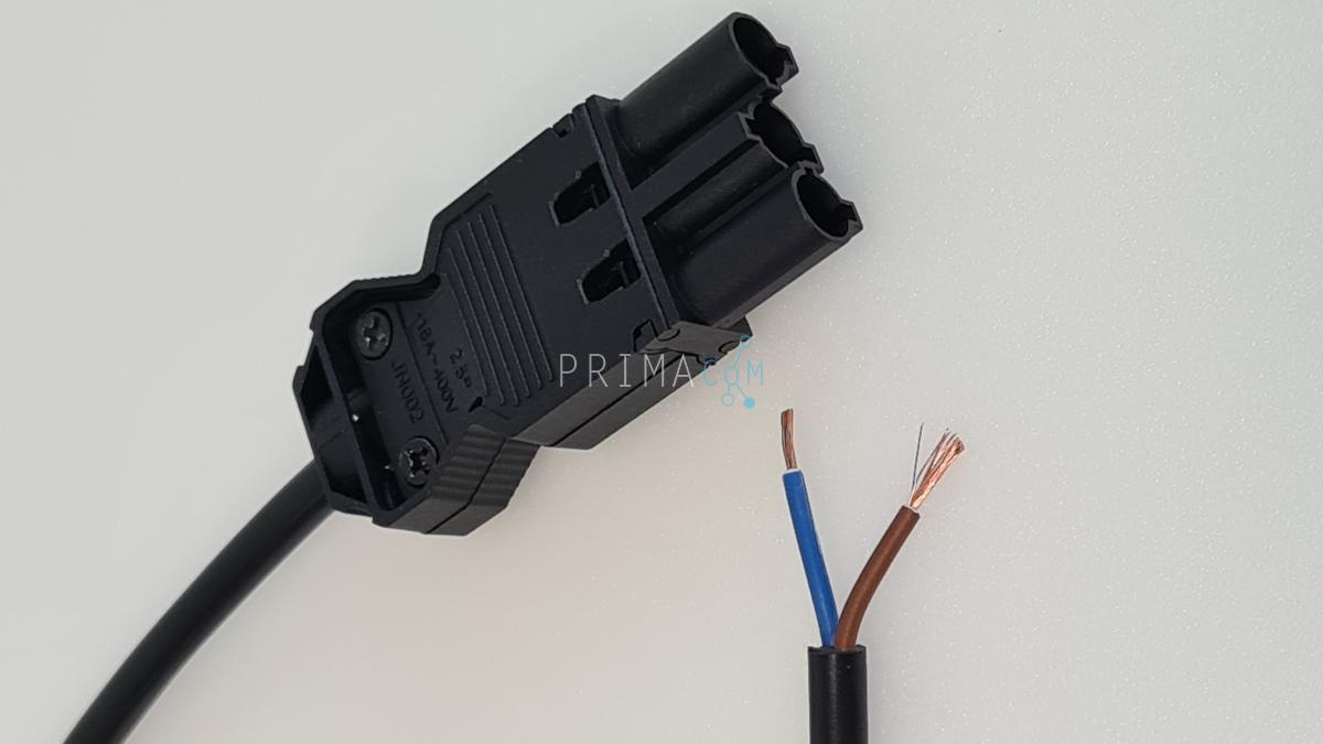 GST/3 Male plug met2 x 0,75 mm² aansluitsnoer met draadeinden