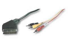 Scart-Video kabel. Scart plug, 21-pin > 3x tulp, video+audio/stereo 2-1360