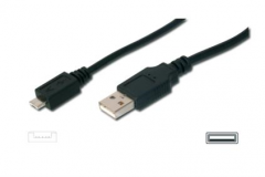 AK 67322 USB conn cable, USB A - Micro USB A, 3.00m, CU, AWG28, 2x shielded, M/M, UL, black (282945