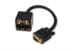 VGA Monitor Y-splitter cable, HD15/M - 3x RCA/F + HD15/F 