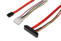 AK-125006 SATA cable, SATA22pin angled- SATA7pin+ 4pin power
0.50m, CU, AWG 26/22, M/M, UL 
