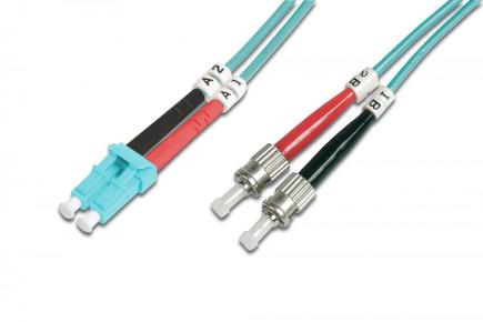 DK-2531-01/3 FO patch cord, duplex, LC to ST MM OM3 50/125 µ, 1 m - 249276