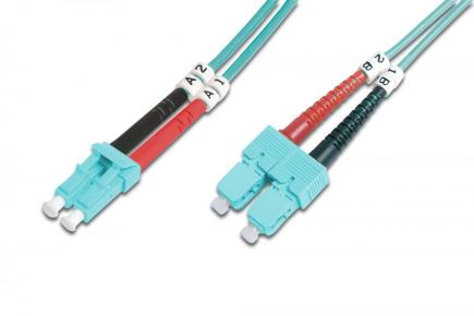 DK-2532-01/3 FO patch cord, duplex, LC to SC MM OM3 50/125 µ, 1 m - 249566